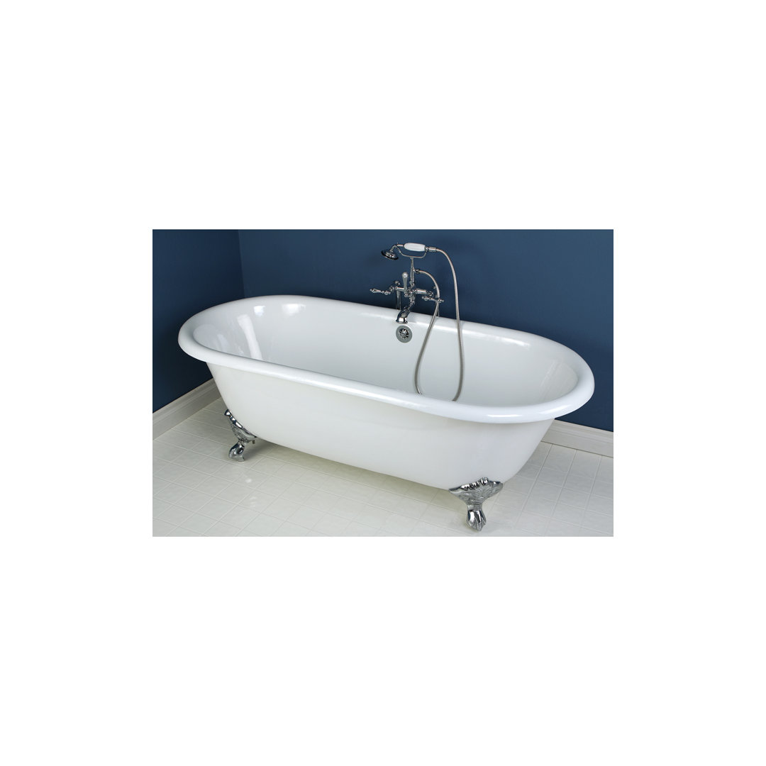 Kingston Brass Aqua Eden 66-Inch Cast Iron Oval Double Ended Clawfoot Tub (No Faucet Drillings)